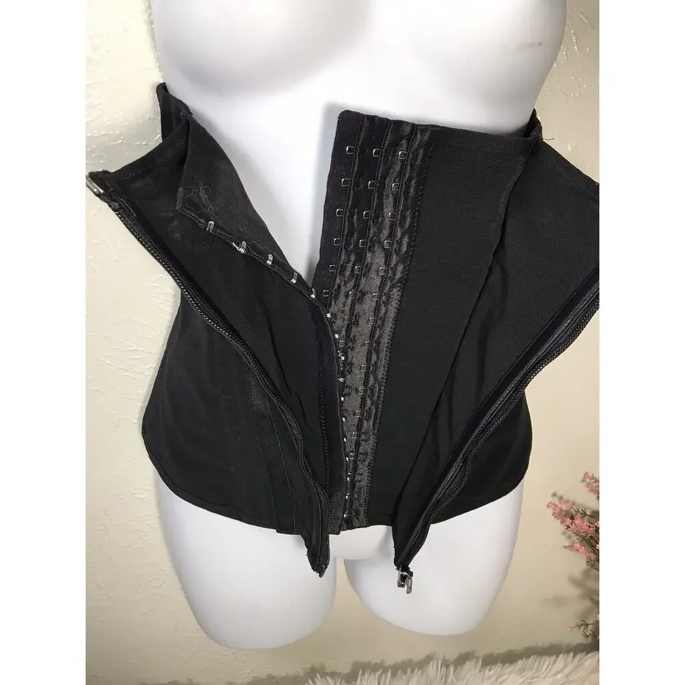 Women’s Black Waist Cincher Corset Shapewear Boned Front Zip Compression Medium